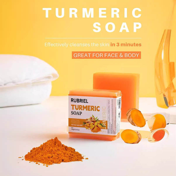Golden Glow Turmeric Facial Soap bar with turmeric root and powder for cleansing and brightening skin
