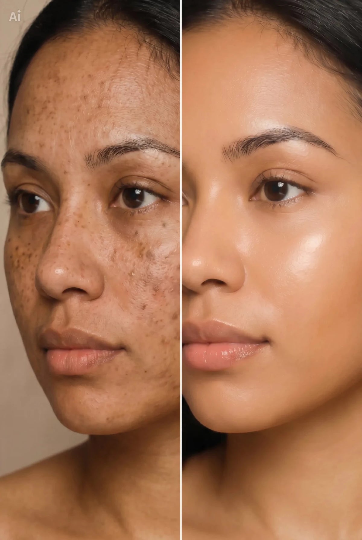 Before and after images showing face skin improvement with Unica Kojic Acid and Turmeric Soap Duo.