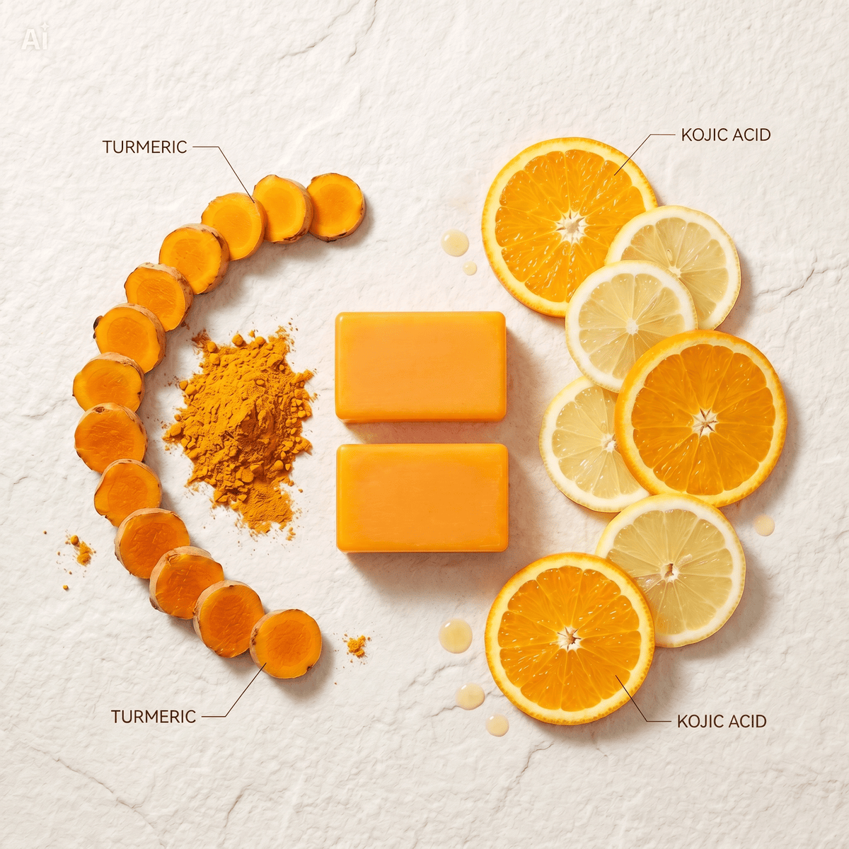 Unica Kojic Acid and Turmeric Soap Duo with two soap bars featuring natural ingredients for skin brightening and cleansing.